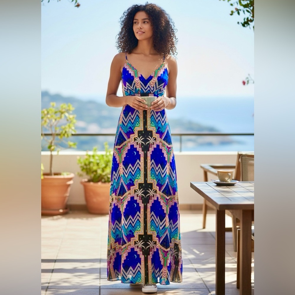 Mara Hoffman Vibrant Geometric Blue Multicolor Maxi Dress XS 2